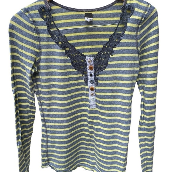 Free People Yellow/Gray Striped Call Back Henley Top I Size: S - Picture 4 of 12